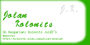 jolan kolonits business card